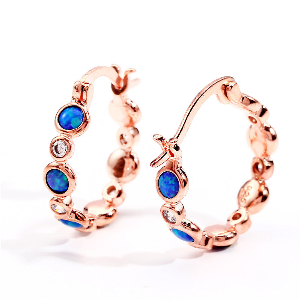 Round Opal Color Zircon Full Diamond Ring Ear Clip Female