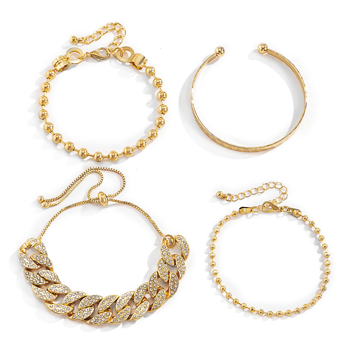 Fashion Diamond-studded Cuban Buckle Pattern Bracelet Suit