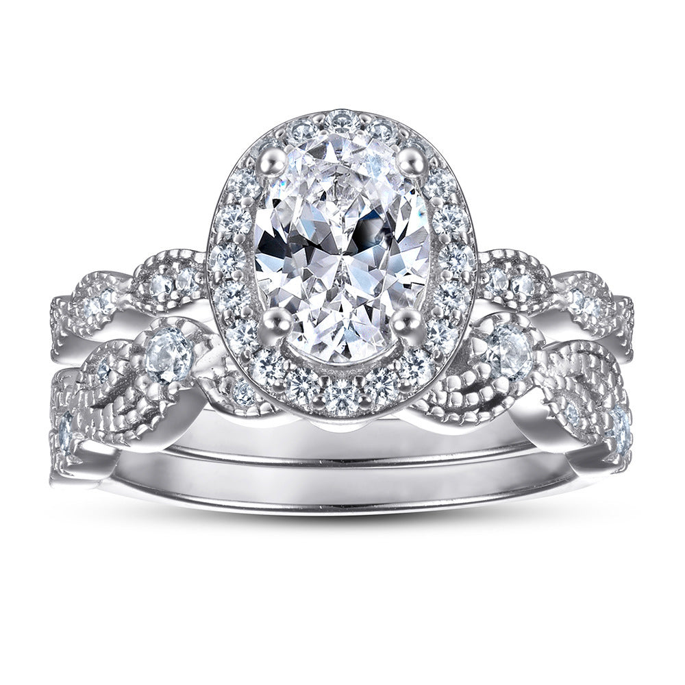 Oval Zircon Silver Ring Female Niche High Sense