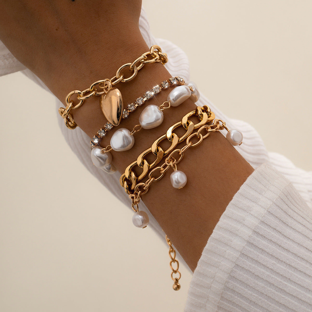 Complex Cuban Bracelet Women's Micro-inlaid Love Bracelet Suit
