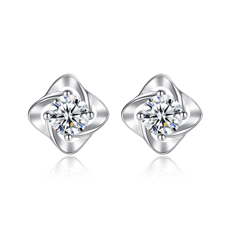 Female Creative S999 Pure Silver Four Leaf Clover Ear Stud