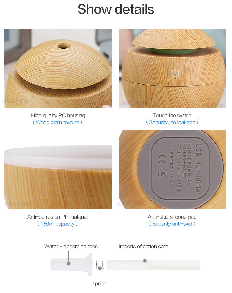 USB Aroma Essential Oil Ultrasonic Cold Steam Diffuser Air Humidifier Purifier 7 Color Change LED Night Light for Home Office Louisiana Mart