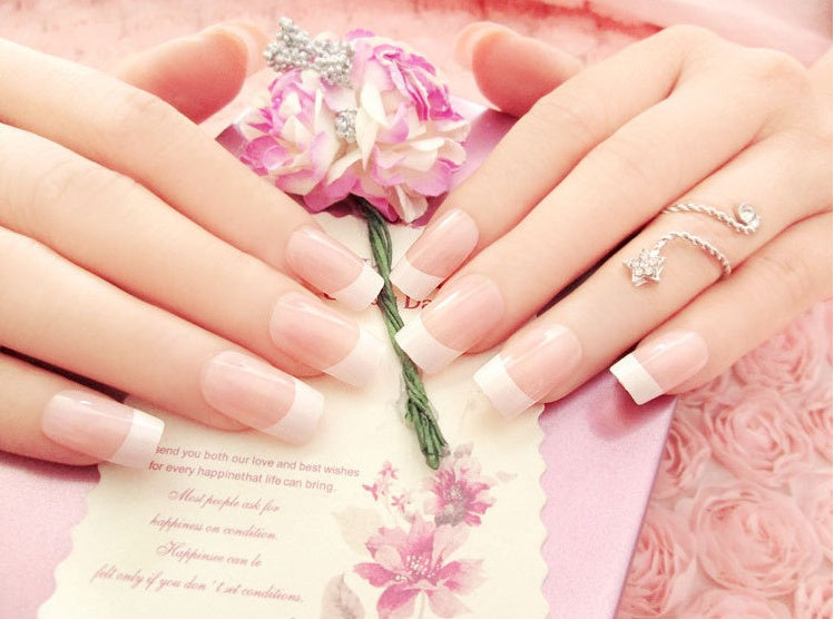 Nail art  Nail art finished French long fake nail patch long French Louisiana Mart