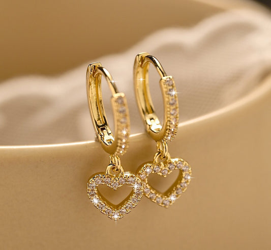 Retro Heart-shaped Pendant Ring Zircon Earrings Simple Style Pendant