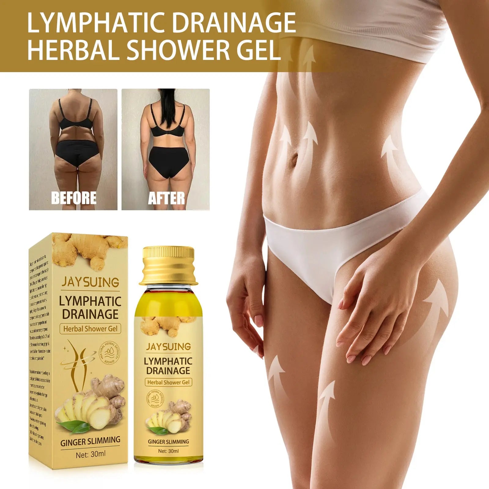 Ginger Body Sculpting Wash Unclog Lymphatics herbal shower gel 30ml Louisiana Mart