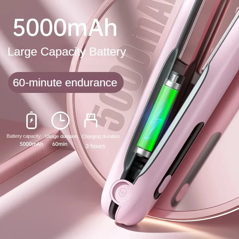 Wireless Hair Straightener Flat Iron Mini 2 IN 1 Roller USB 5000mAh Max 200 Degree Portable Cordless Curler 4 Levels Dry And Wet Uses Louisiana Mart