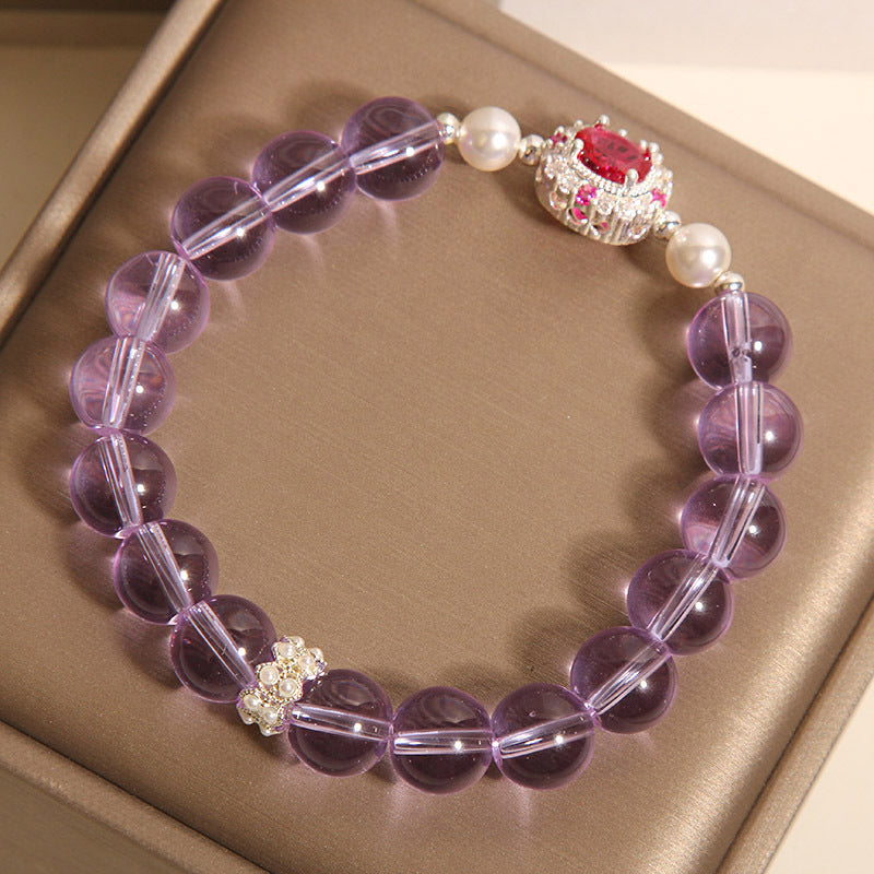 Amethyst Pearl Red Corundum Crystal Bracelet