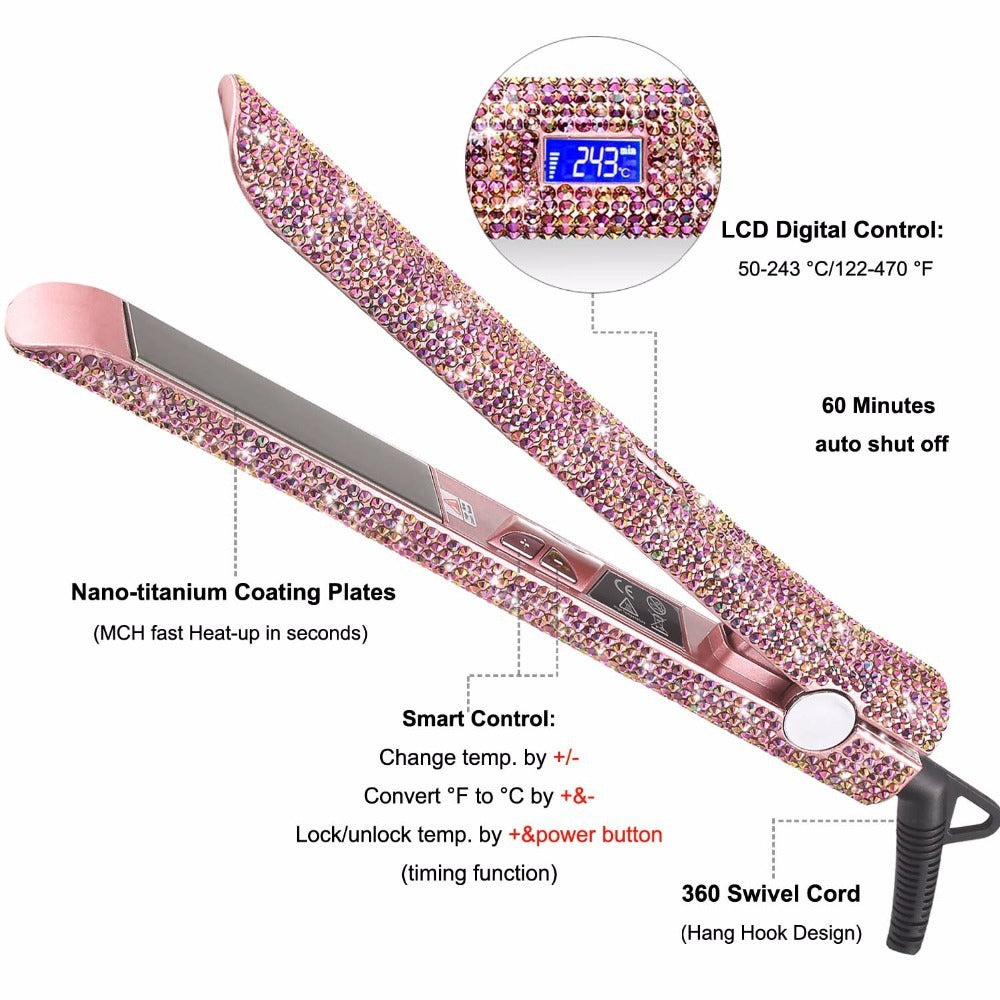 Professional Glitter Hair Flat Iron Titanium Plate Diamond Hair Straightener Crystal Hair Styling Hot Tools Louisiana Mart