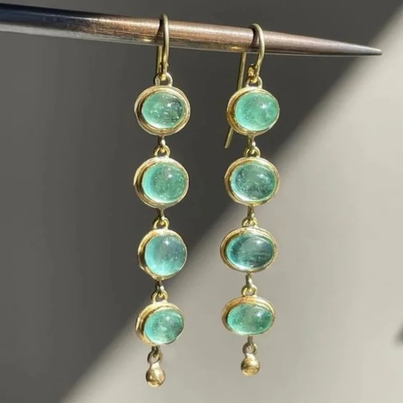Fashion Geometric Trend Multi-layer Elegant Natural Stone Tassel Earrings