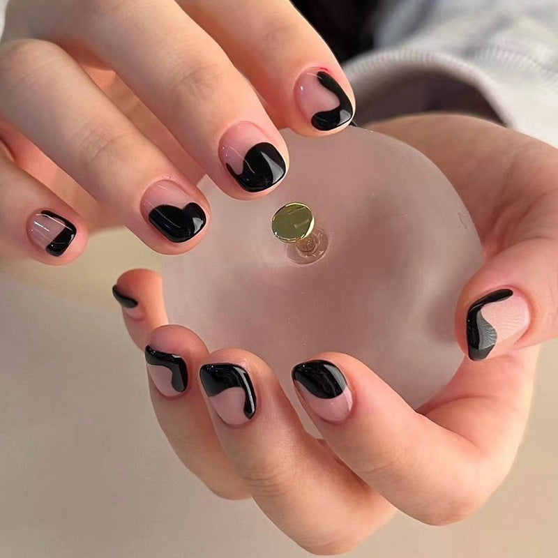 Oblique French Simple Wearing Manicure Finished Fake Nails 24 pieces + 1 glue