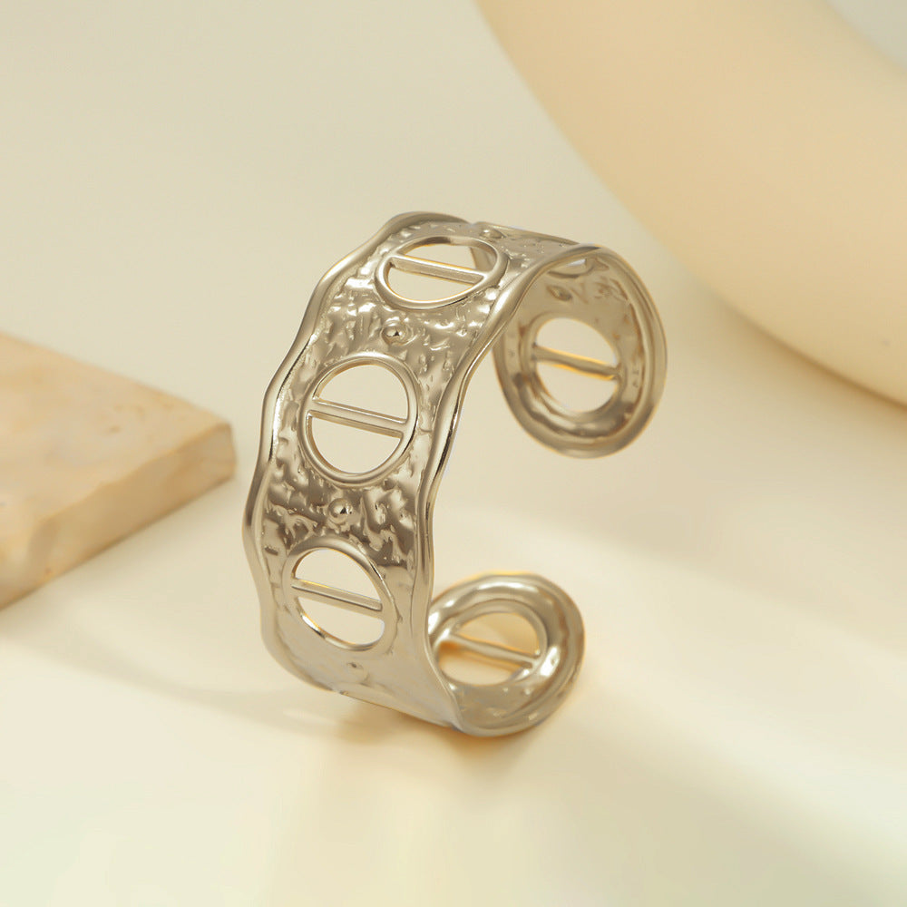 Stainless Steel Wide Hollow Exaggerated Bracelet Geometric Ellipse