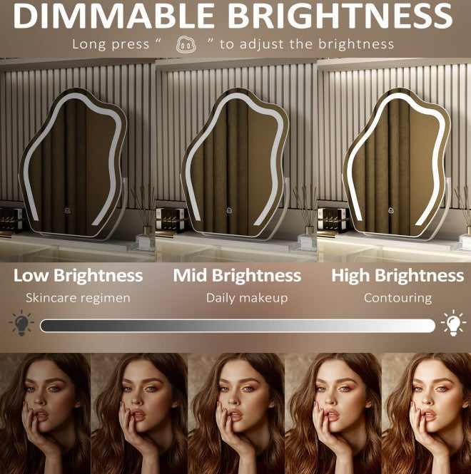 Vanity Makeup Cloud LED Mirror With Lights Strip Smart Control Wall Mount Decor Glass Hanging Removable Louisiana Mart
