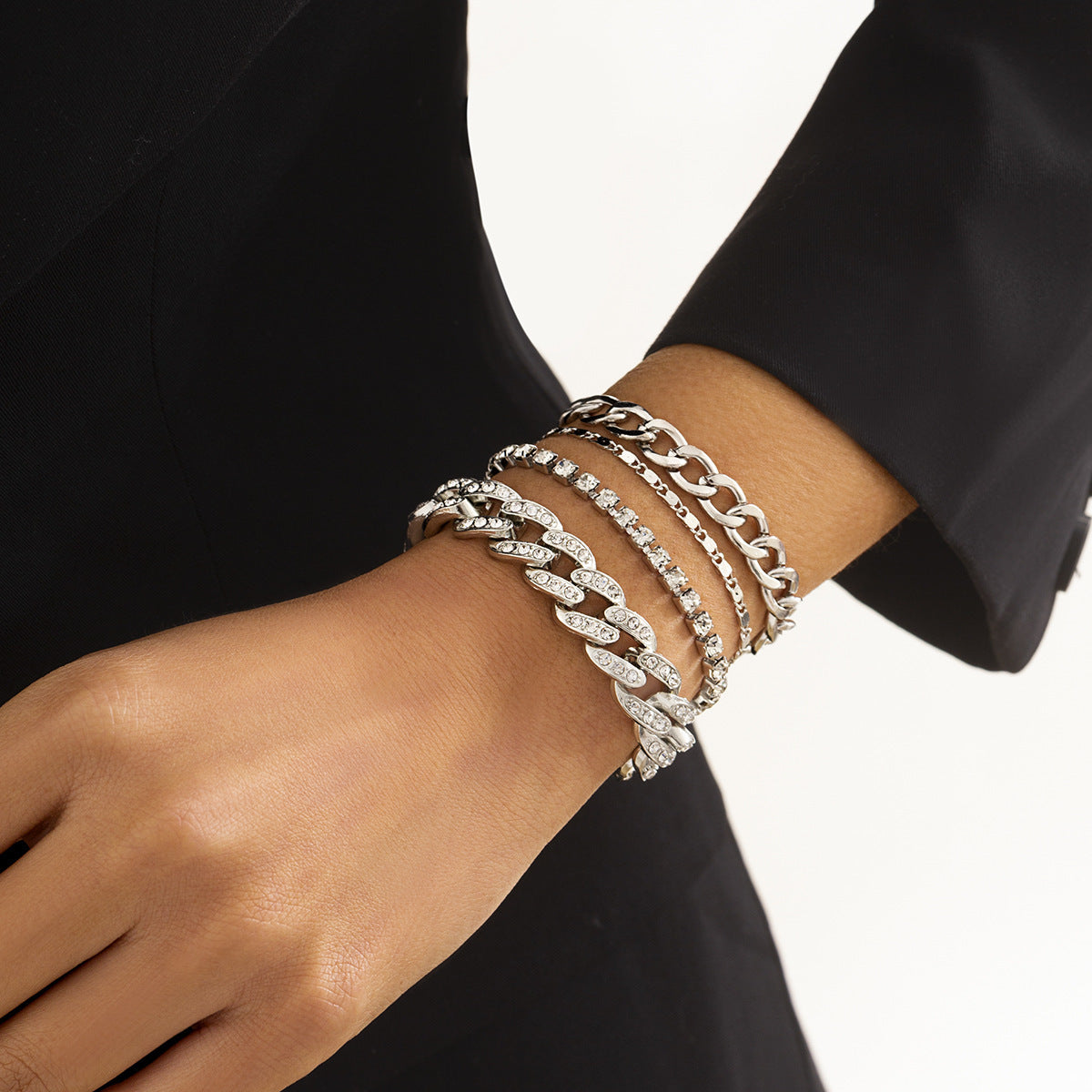 Retro Easy Matching Snake Bones Chain Bracelet Women's Simple Rhinestone Bracelet