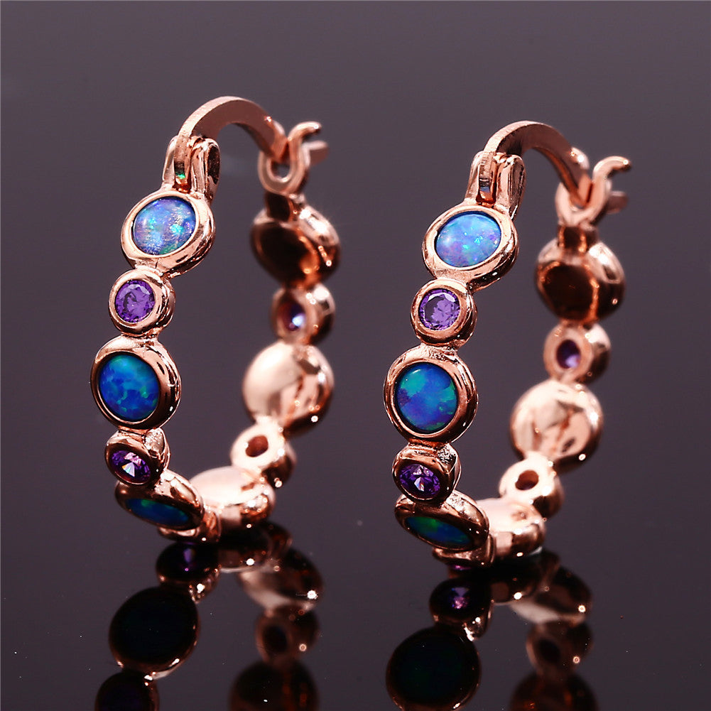 Round Opal Color Zircon Full Diamond Ring Ear Clip Female