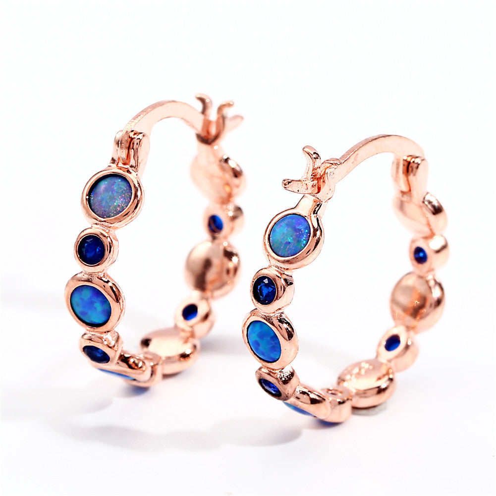 Round Opal Color Zircon Full Diamond Ring Ear Clip Female