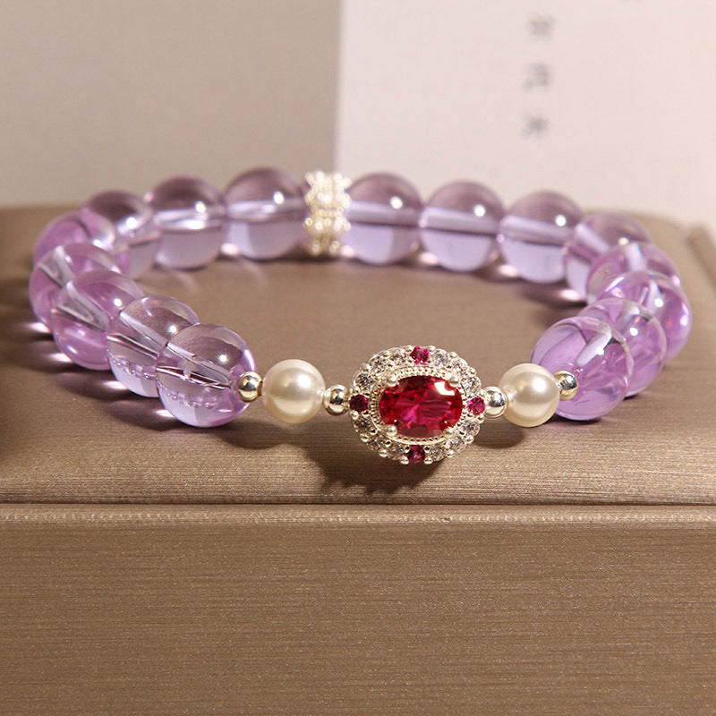 Amethyst Pearl Red Corundum Crystal Bracelet