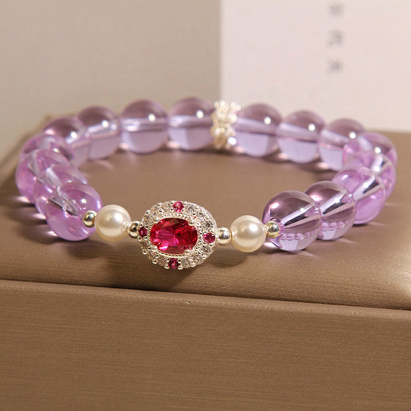Amethyst Pearl Red Corundum Crystal Bracelet
