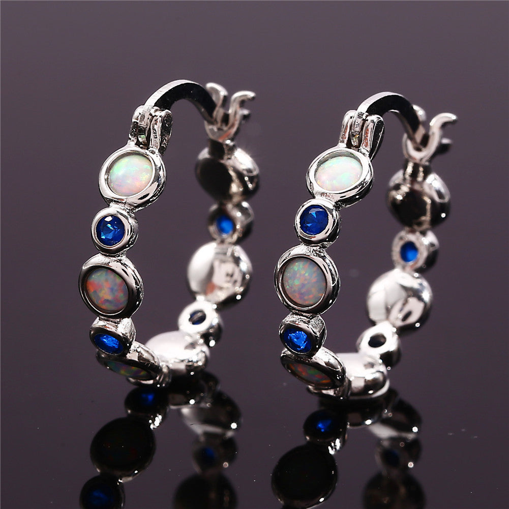 Round Opal Color Zircon Full Diamond Ring Ear Clip Female