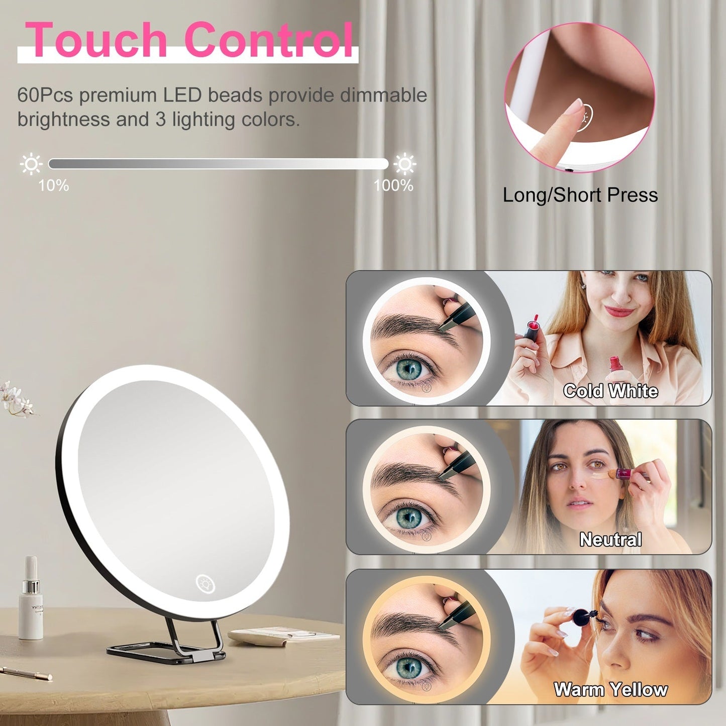 White-Black Options -- 1Pc 30X Magnifying Mirror With Light 3 Colors Dimmable Brightness Included Tweezer Scissor Travel Magnifying Makeup Mirror With Suction Cup 360 Degree Adjustable Stand Louisiana Mart