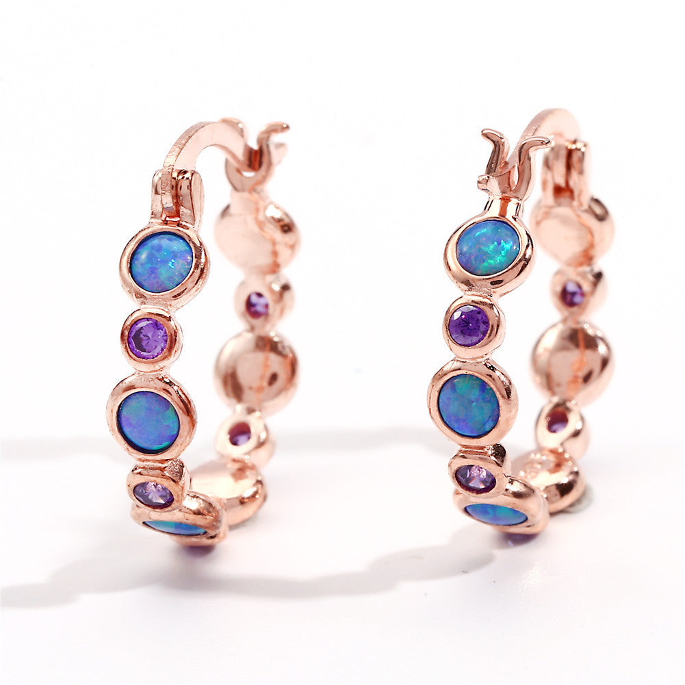 Round Opal Color Zircon Full Diamond Ring Ear Clip Female