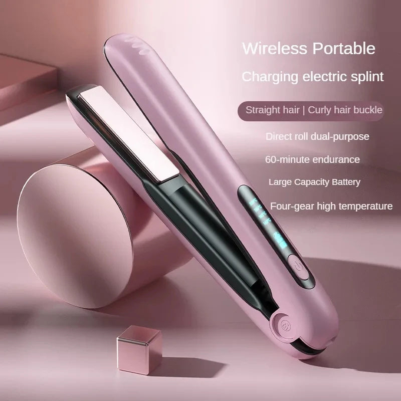 Wireless Hair Straightener Flat Iron Mini 2 IN 1 Roller USB 5000mAh Max 200 Degree Portable Cordless Curler 4 Levels Dry And Wet Uses Louisiana Mart