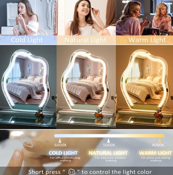 Vanity Makeup Cloud LED Mirror With Lights Strip Smart Control Wall Mount Decor Glass Hanging Removable Louisiana Mart