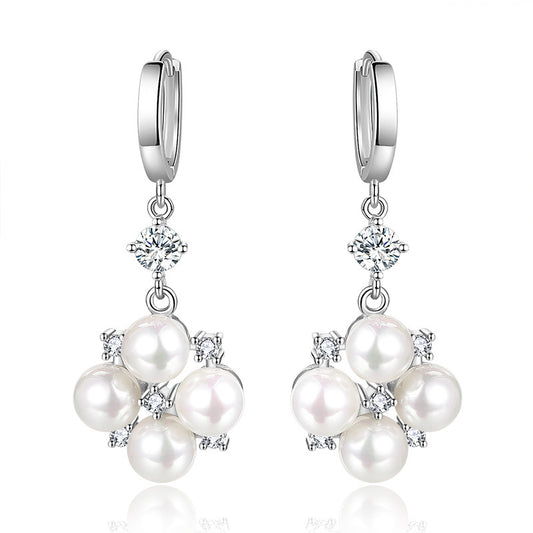 Long Rhinestone-encrusted Pearl Earrings New