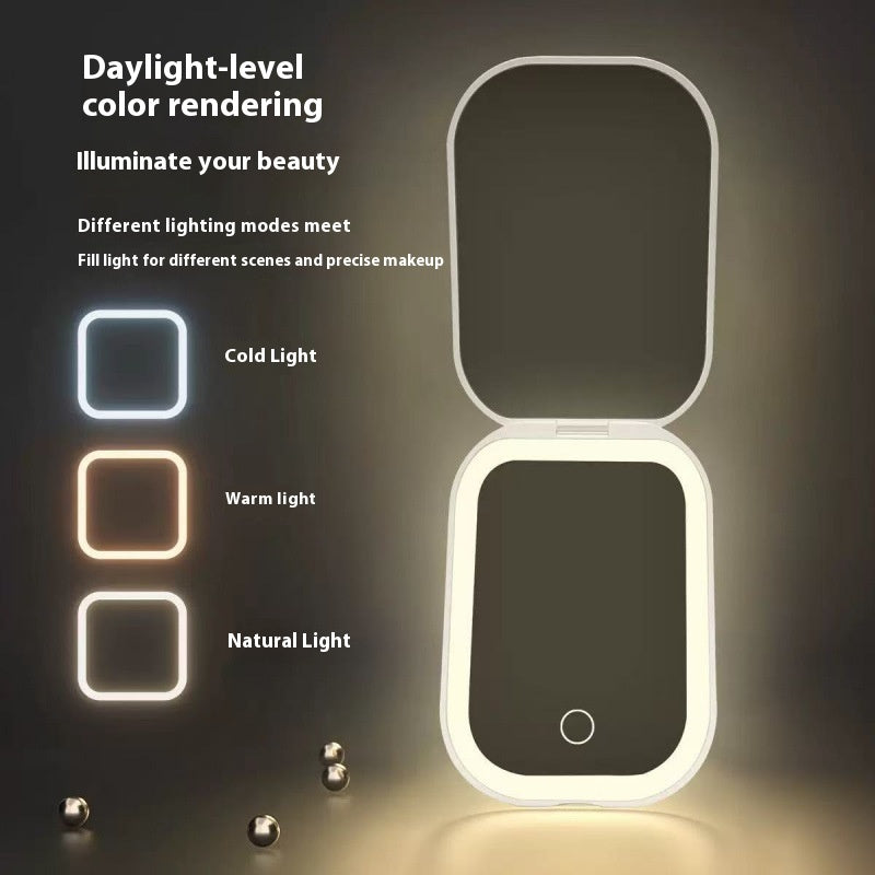 Ultra-thin Foldable Cosmetic Mirror With Light Tricolour Light Convenient HD Luminous Louisiana Mart
