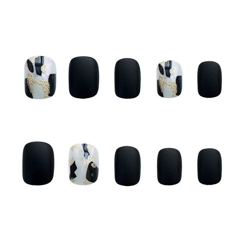 Wearing Black Frosted Shell Fake Nails 24 pices
