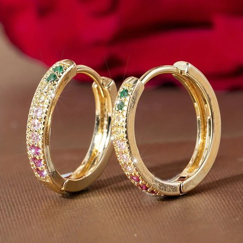 Small Inlaid Zircon Colored Gemstone Earrings