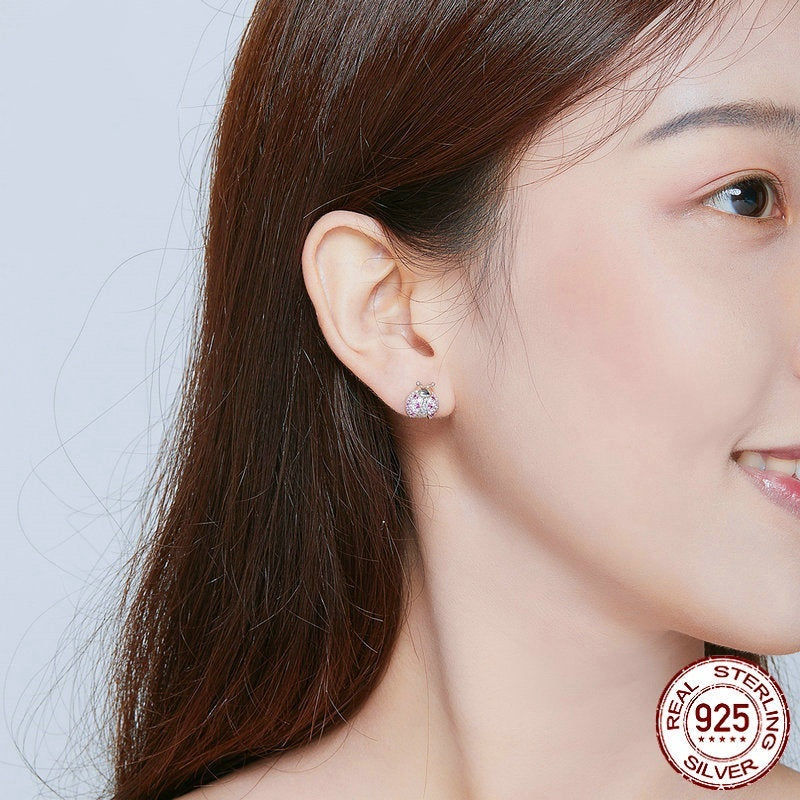 S925 LADYBIRD Earrings White Gold Plated Whole Body Silver