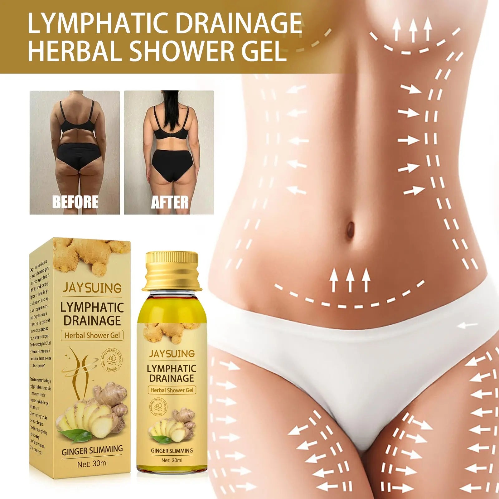 Ginger Body Sculpting Wash Unclog Lymphatics herbal shower gel 30ml Louisiana Mart