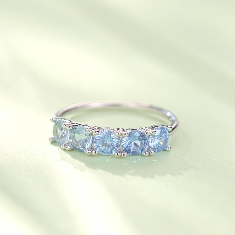 Gradient Blue Zircon S925 Sterling Silver High Sense Ring Bracelet
