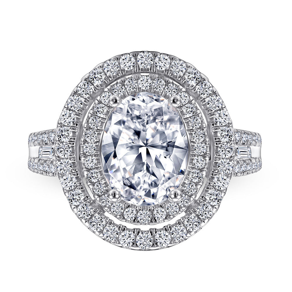 Oval Zircon Silver Ring Female Niche High Sense