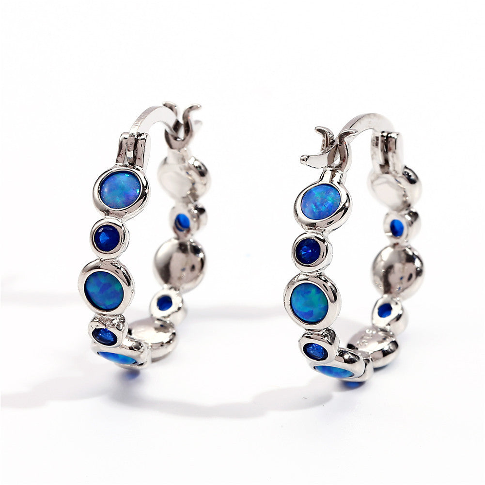 Round Opal Color Zircon Full Diamond Ring Ear Clip Female