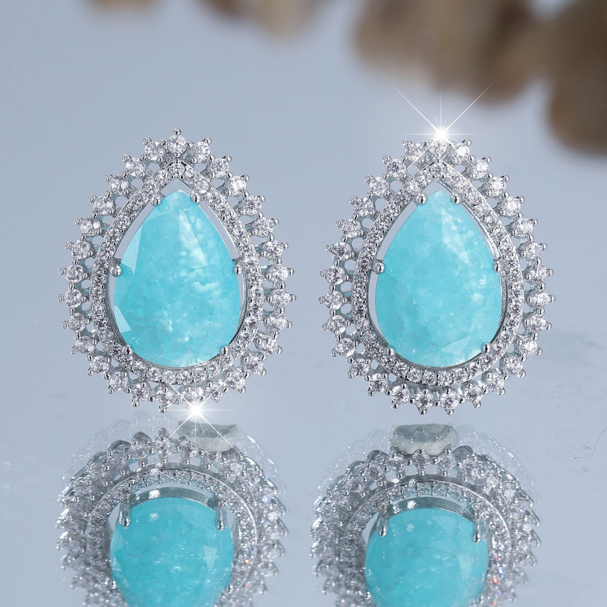 White Diamond Water Drop Ice Flower Earrings Female