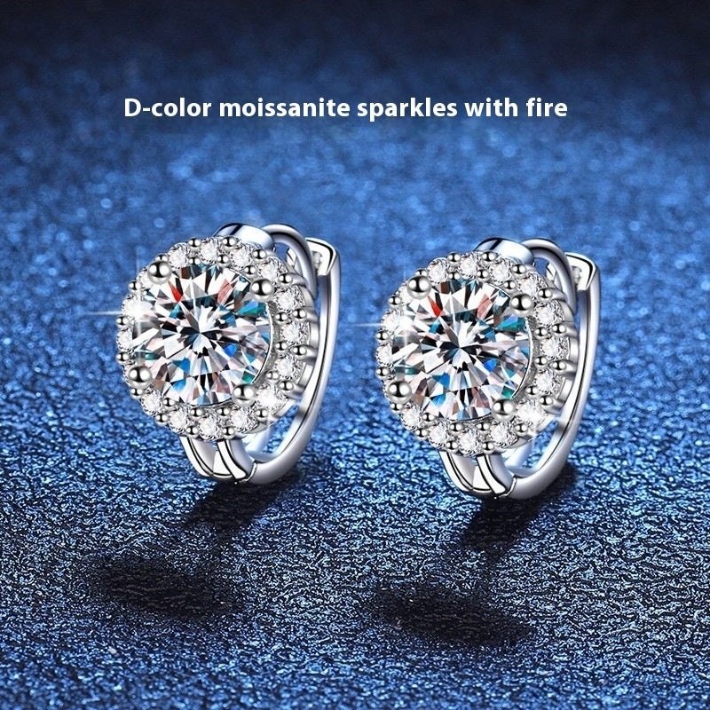 S925 Sterling Silver Moissanite Earrings For Women SUNFLOWER Ear Clip