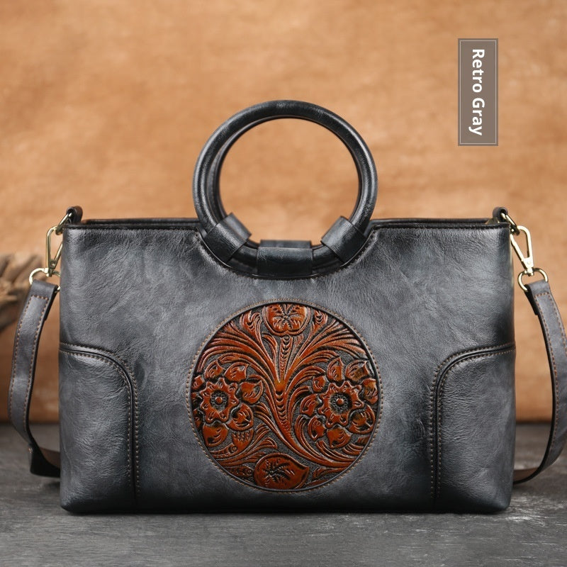 Small Square Crossbody Bag Retro Embossed PU Handbag