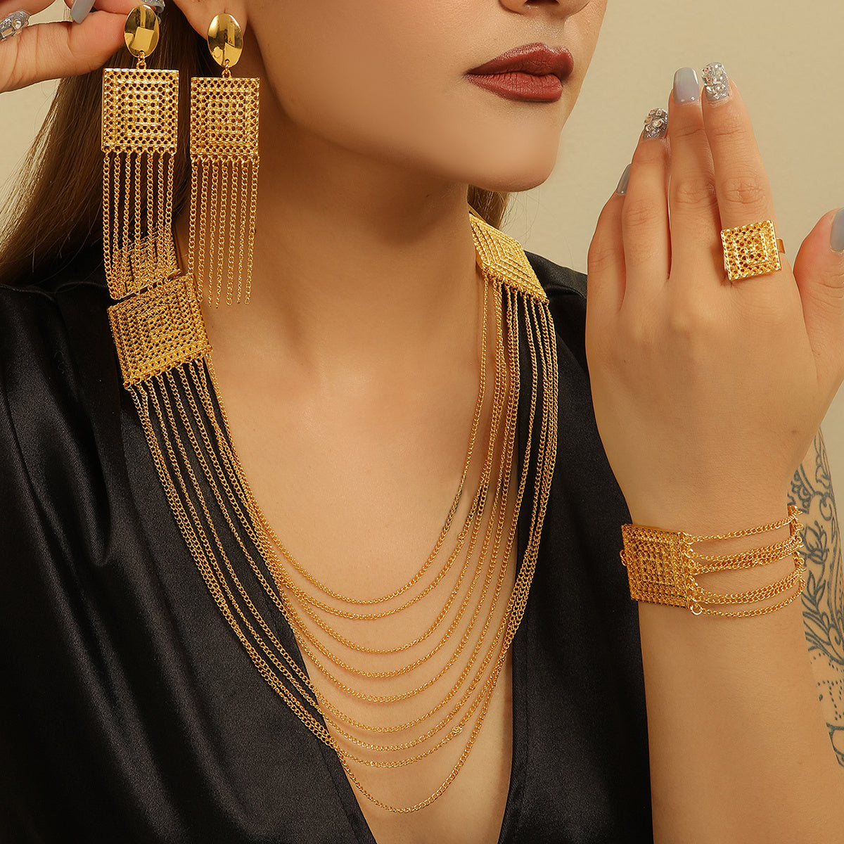Bridal Jewelry Set For Wedding 5Pcs Gold Plated Necklace