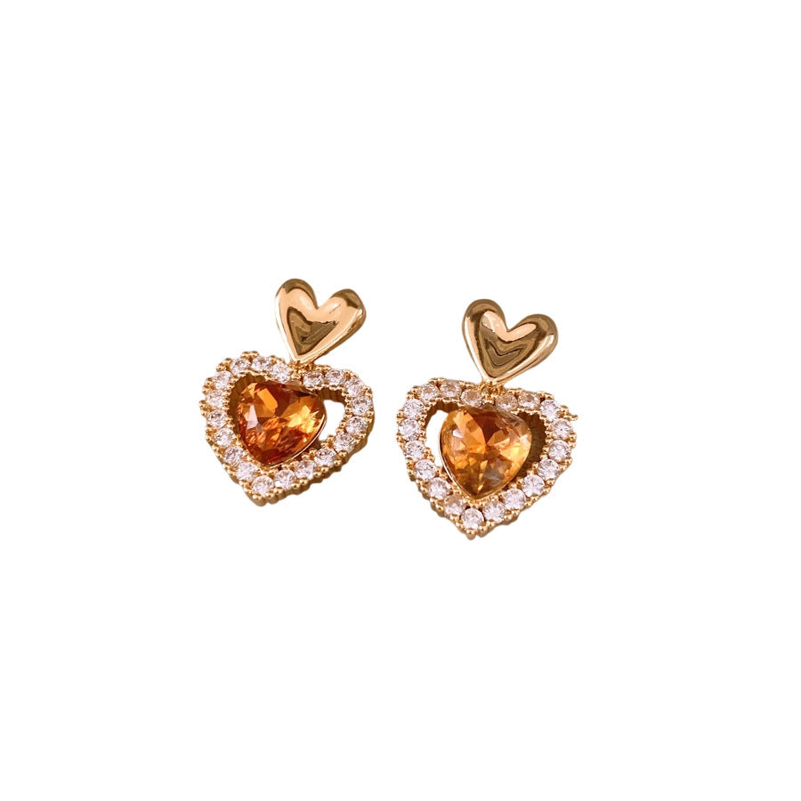 Women's Versatile And Simple Silver Needle Heart-shaped Earrings