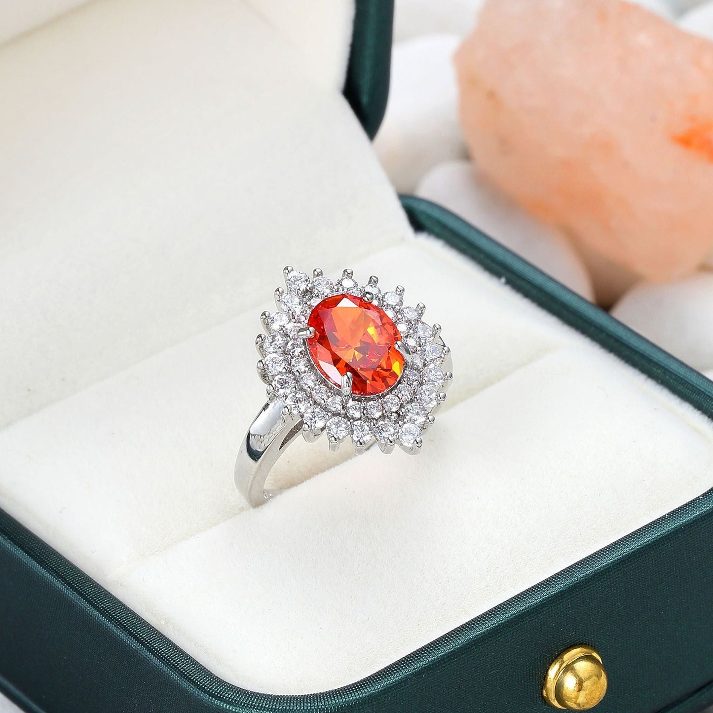 Orange Zircon Ring Affordable Luxury Style Ornament