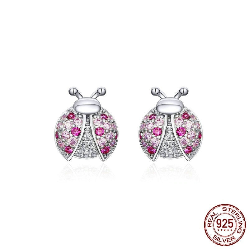 S925 LADYBIRD Earrings White Gold Plated Whole Body Silver