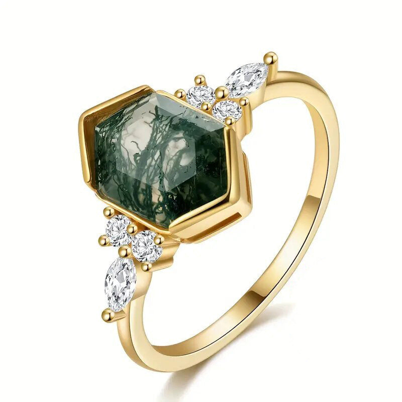 Horse Eye Geometric Hexagon Design Ring Mori Style