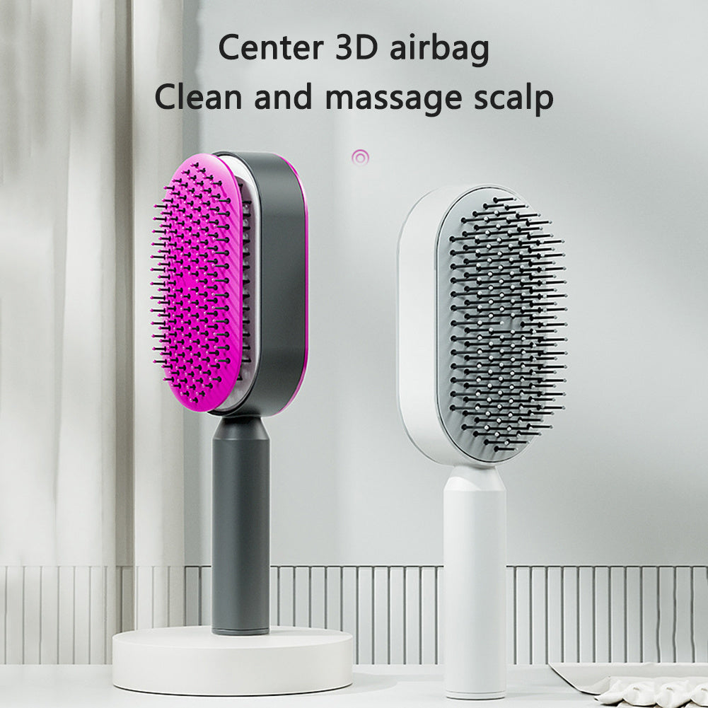 Self Cleaning Hair Brush For Women One-key Cleaning Hair Loss Airbag Massage Scalp Comb Anti-Static Hairbrush Louisiana Mart