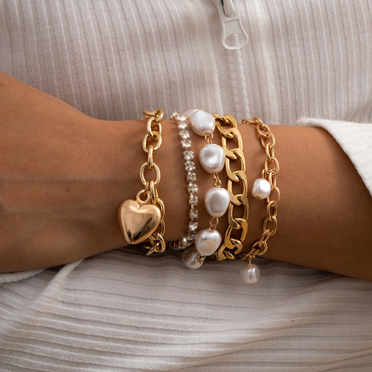 Complex Cuban Bracelet Women's Micro-inlaid Love Bracelet Suit