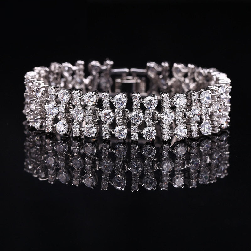 Luxury AAA Zircon Bracelet – Blue Crystal Hand Accessory | Factory Hot Sale 17.8cm