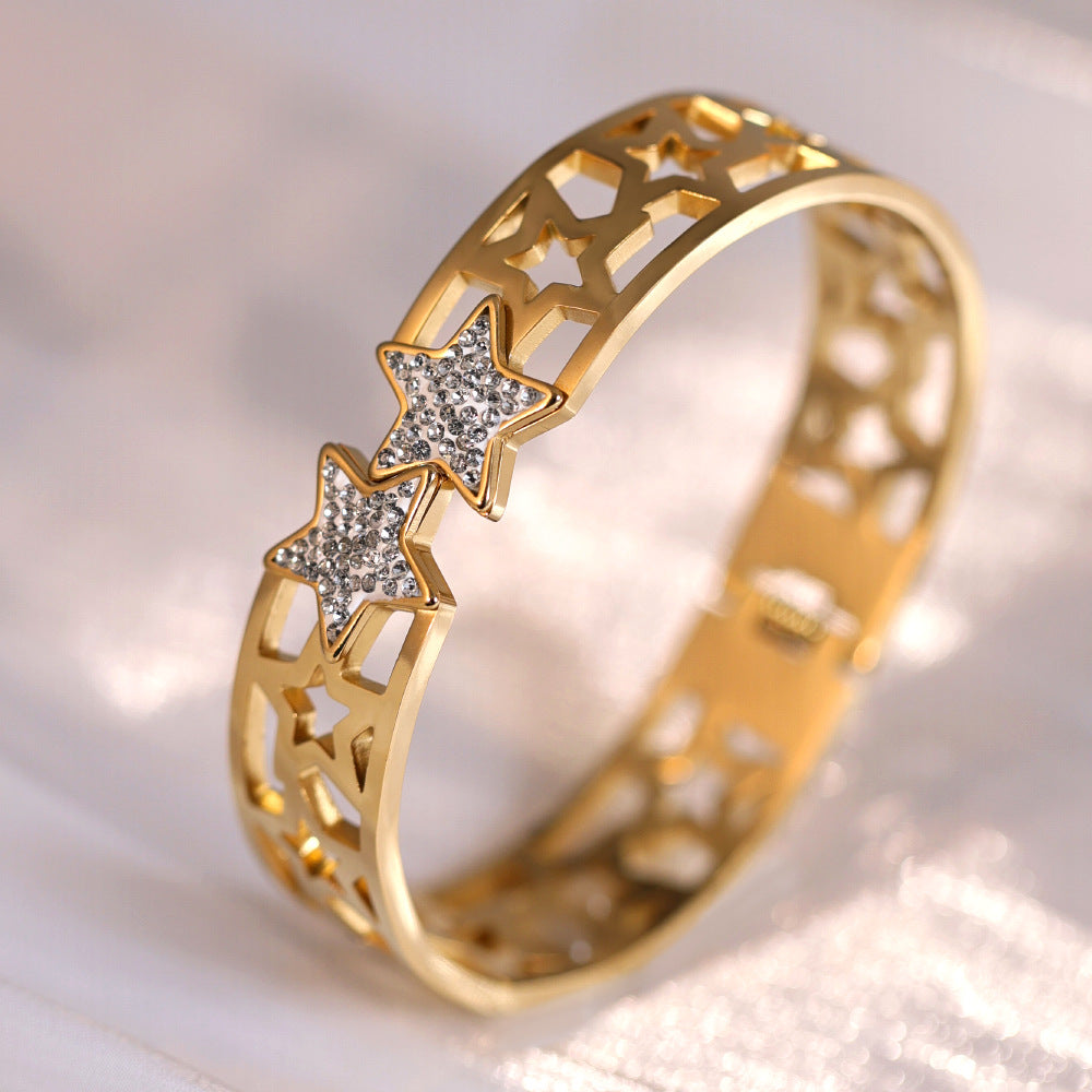 18K Gold High-grade Diamond-embedded Titanium Steel No Fading Ornament Bracelet