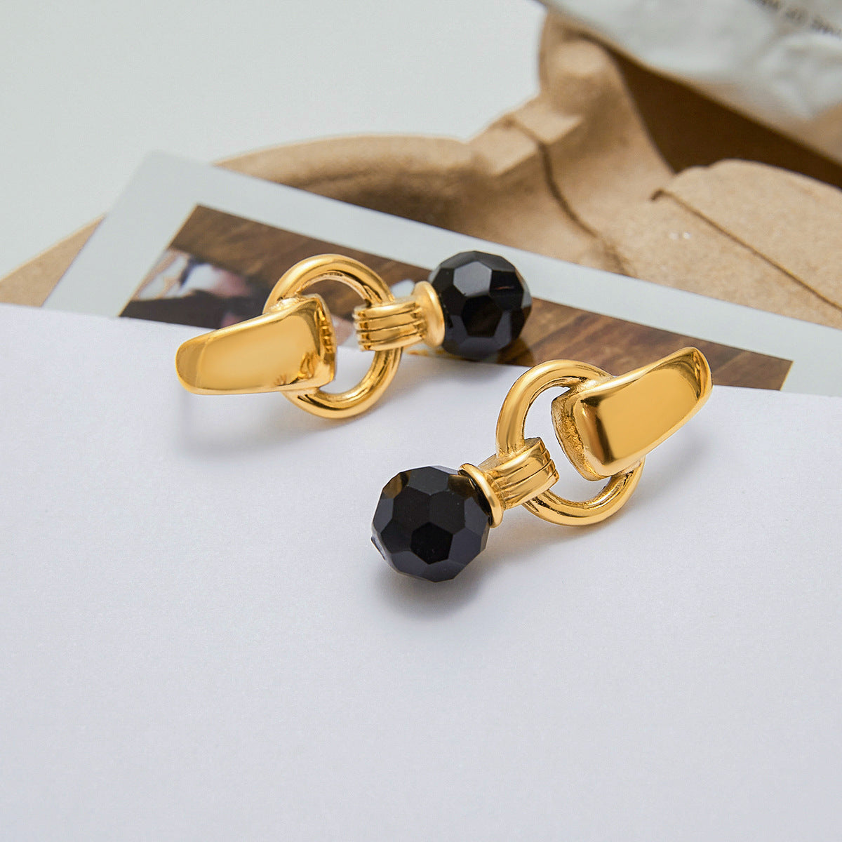 Stainless Steel Black Crystal Earrings Titanium Steel Earrings