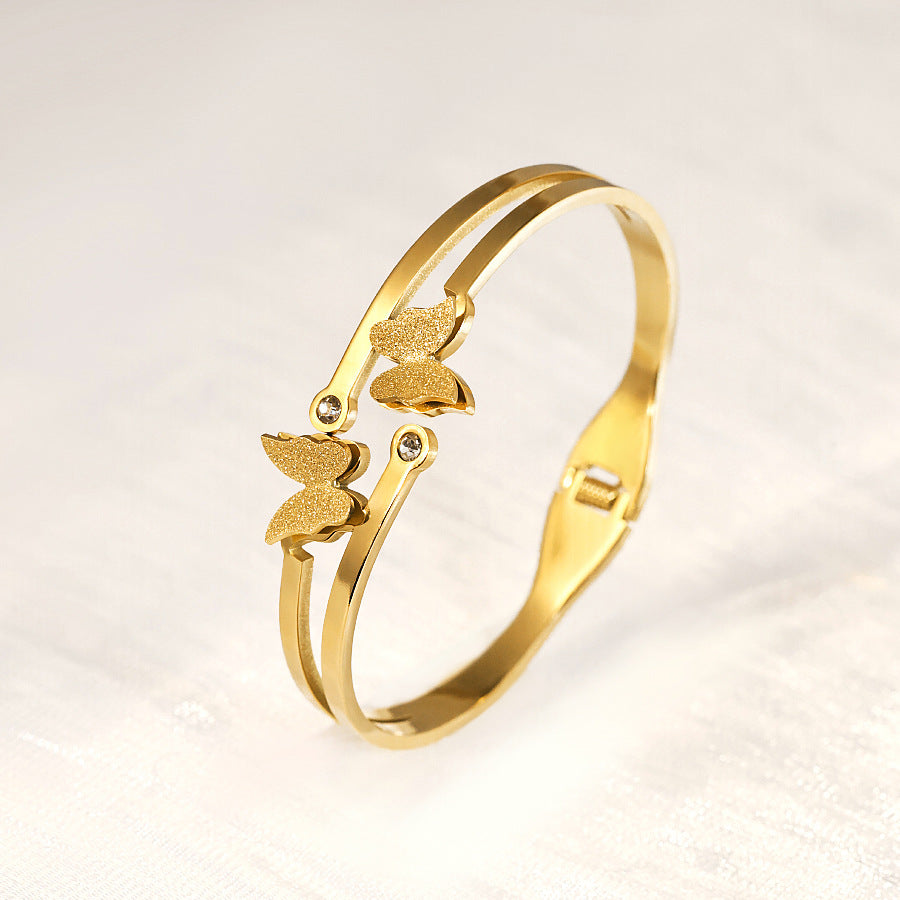 18K Gold High-grade Diamond-embedded Titanium Steel No Fading Ornament Bracelet