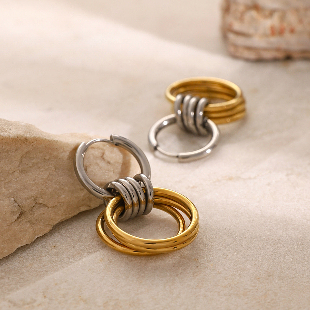 18K Color Matching Glossy Steel Ring Earrings